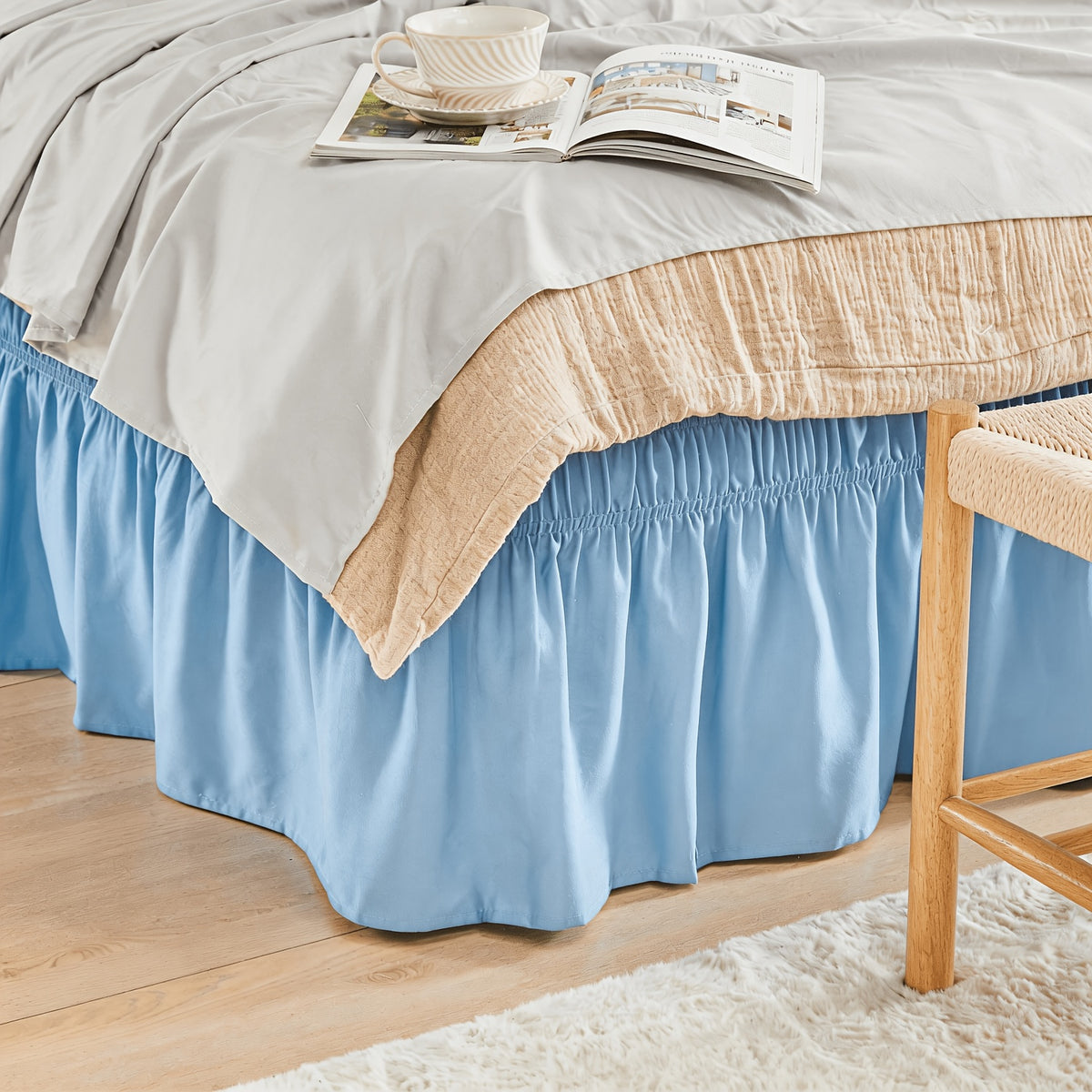 Bed Skirt Wrap Around Elastic – 15 Inch Drop Microfiber Dust Ruffle No Lift Needed Adjustable Hotel Quality Fade Resistant Machine Washable Twin Full Queen King 30 Colors