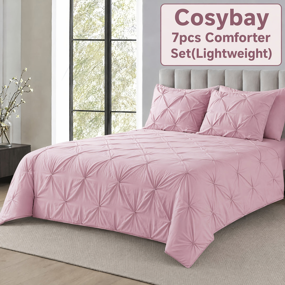 Pinch Pleated Comforter Set Queen King Full – 7 Piece Bed in a Bag with Sheets Pillowcases Pillow Shams, Hypoallergenic Down Alternative Microfiber Bedding 33 Colors All Season