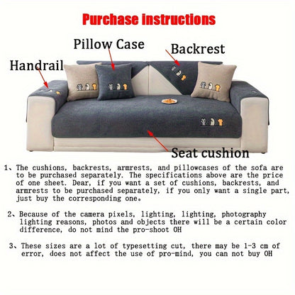 Sofa Cover Plush Shearling Non-Slip Pet-Friendly – Thick Couch Protector with Animal Bone Embroidery for 2 3 4 Seater, Soft Warm Slipcover for Living Room Bedroom Office in Dark Gray Off White Coffee Black