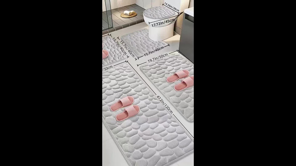 Memory Foam Bathroom Rug Set 5-Piece - Plush Non-Slip Super Absorbent Bath Mats for Sink Bathtub Shower Toilet, Machine Washable Quick-Dry Luxury Soft Sponge Bath Rug Set Black Gray Pink Khaki