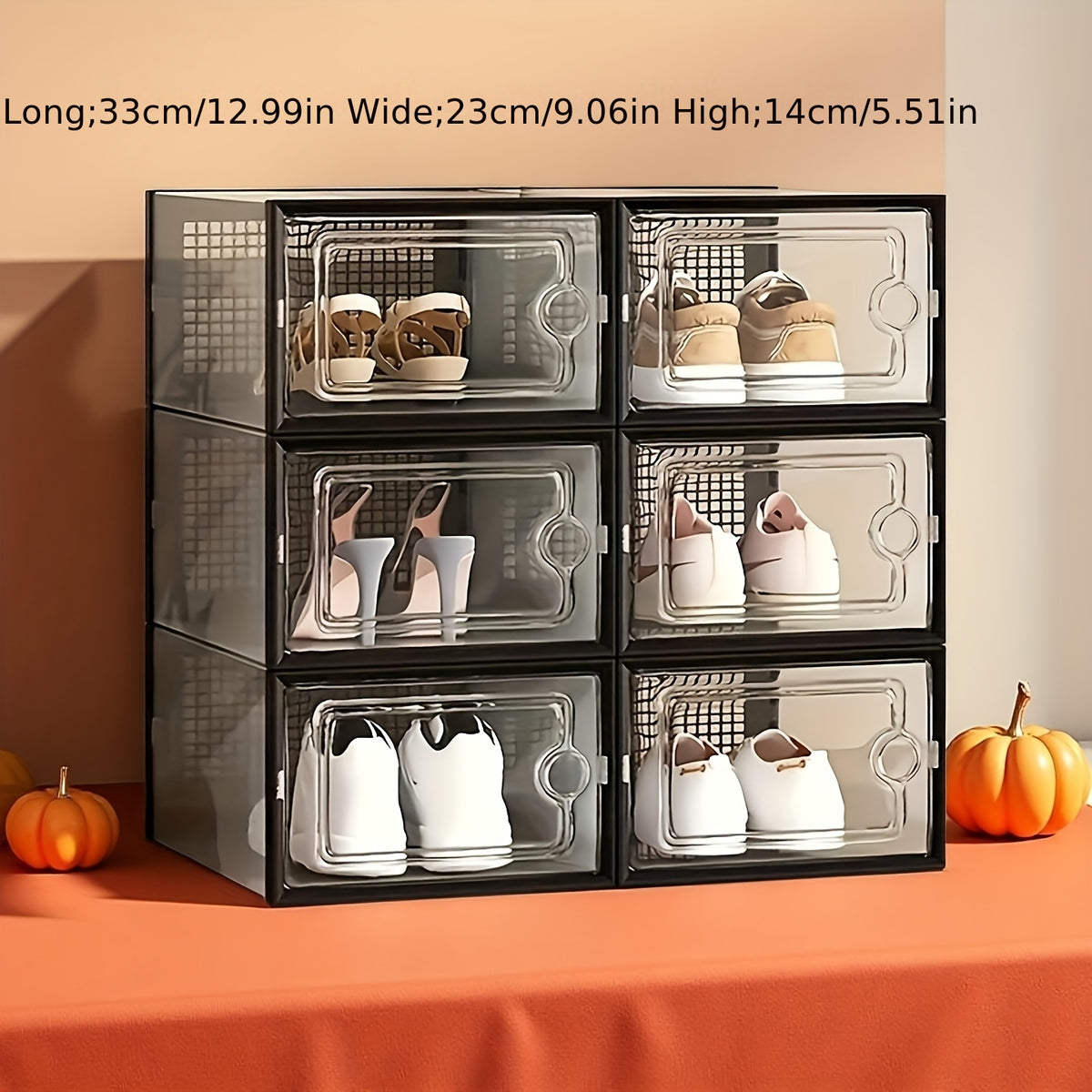 Stackable Shoe Boxes Clear Plastic with Lid Foldable Sneaker Storage Organizer – Space-Saving Transparent Shoe Rack Containers for Entryway & Bedroom, 6, 12 & 24 Pack in White, Black & Grey
