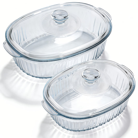 Borosilicate Glass Baking Dish with Lid – Oven Microwave Fridge Safe Oval Casserole Pan, Airtight Cover for Baking Meal Prep Grilled Fish & Serving, Dishwasher Safe Glass Bakeware 62oz / 96oz