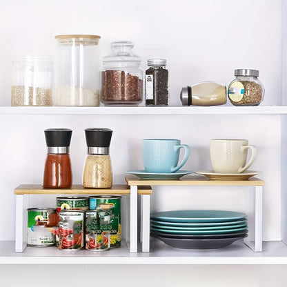 Adjustable Stackable Shelf Organizer Set of 2 – Wooden Cabinet Storage Rack for Kitchen Counter, Spice, Pantry, Bathroom & Under Sink, Space-Saving Home Organization