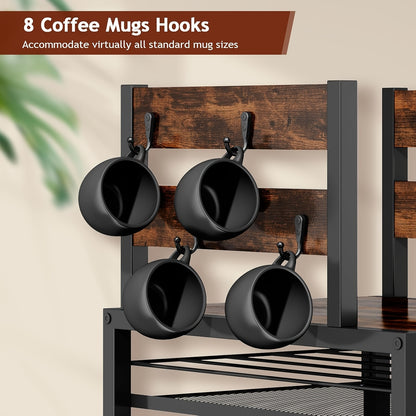 Coffee Pod Holder and Mug Rack Countertop Organizer – K-Cup Capsule Storage Rack with Coffee Machine Stand, 70 Capacity Drawer Organizer, Rustic Brown, Single or Double Tier