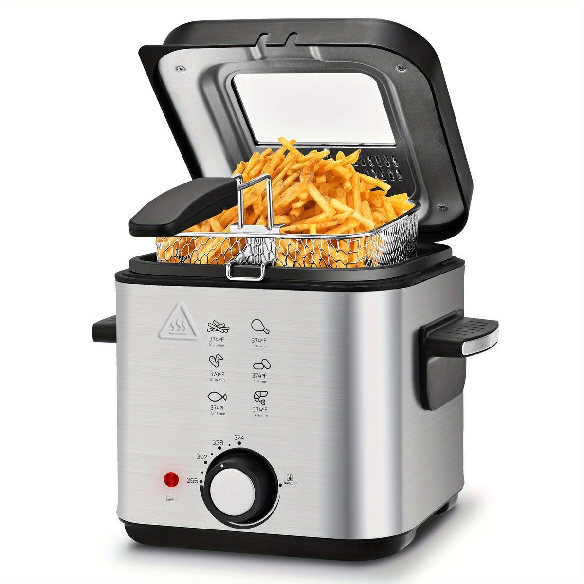 Home Deep Fryer with Basket Stainless Steel – 1.5L 2.5L 3L 6L Oil Fryer Adjustable Temperature 266–374°F Viewing Window Lid Cool-Touch Handle Easy Clean Kitchen Cooking Appliance