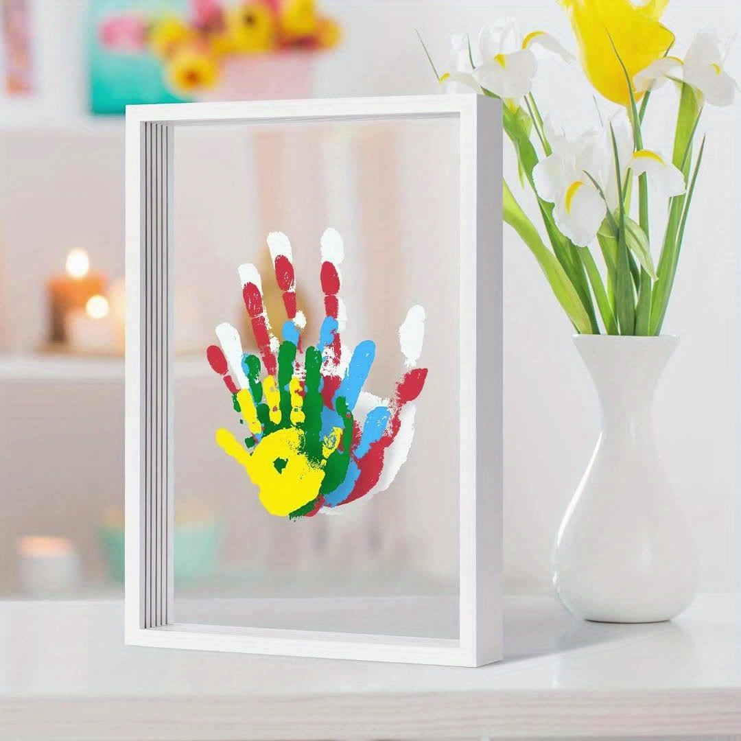 Family Handprint Kit with Wooden Frame - Handmade Keepsake Gift for New Parents, Baby Shower & Parents-To-Be, Includes 6 Acrylic Paint Colors, Memorable Home Decor Art