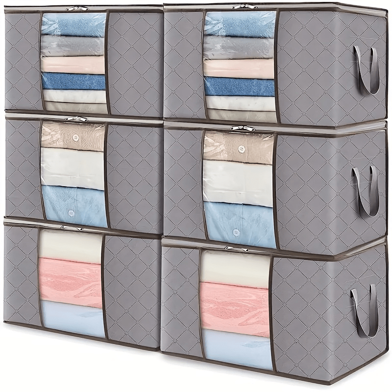 Extra Large Nylon Storage Bags 6pcs (Buy 3 Get 3) - Thick Gallon Organizer Bags with Reinforced Ribs & Top Handles for Clothes, Bedding, Blankets - Under Bed Storage, Foldable Space Saver