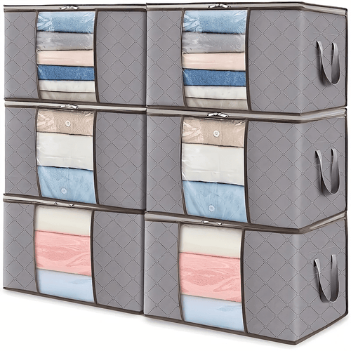 Extra Large Nylon Storage Bags 6pcs (Buy 3 Get 3) - Thick Gallon Organizer Bags with Reinforced Ribs & Top Handles for Clothes, Bedding, Blankets - Under Bed Storage, Foldable Space Saver