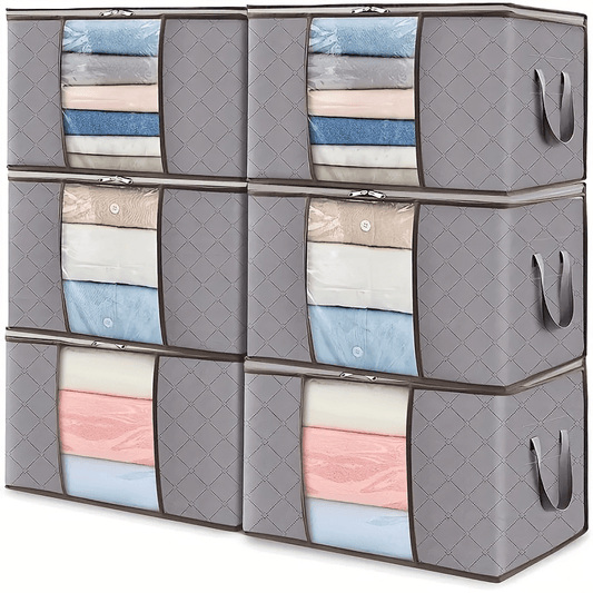 Extra Large Nylon Storage Bags 6pcs (Buy 3 Get 3) - Thick Gallon Organizer Bags with Reinforced Ribs & Top Handles for Clothes, Bedding, Blankets - Under Bed Storage, Foldable Space Saver