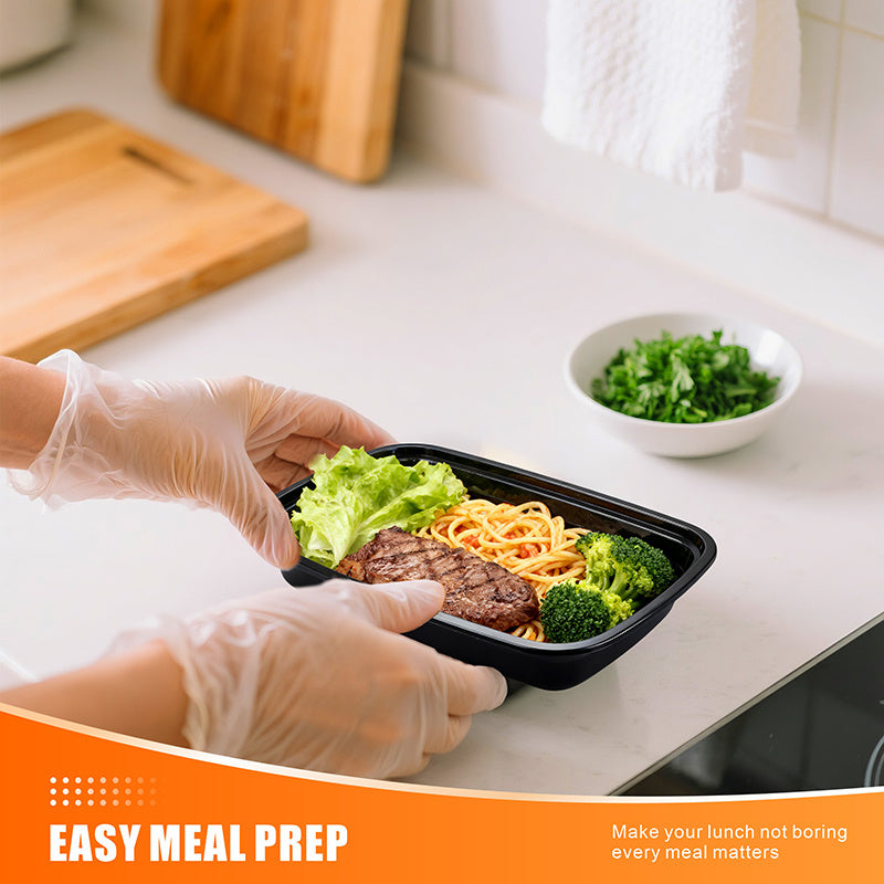 Meal Prep Containers with Lids 28oz Bulk Set - Stackable Leakproof Food Storage Containers, Reusable Bento Lunch Box, Microwave Dishwasher Freezer Safe for Meal Prep, Takeout & Catering, Black Rectangular