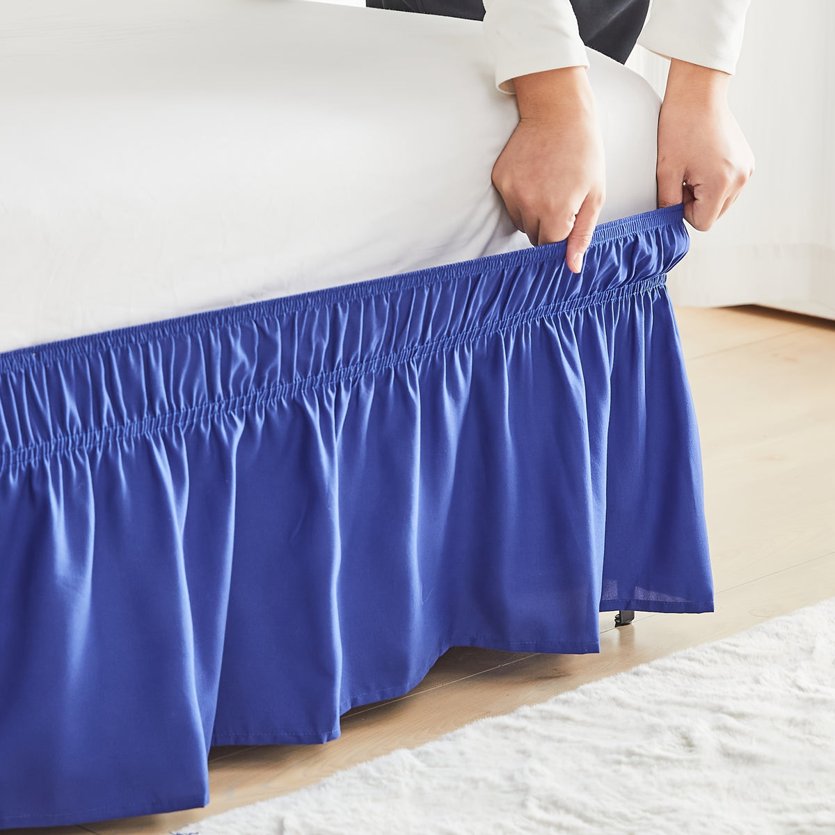 Bed Skirt Wrap Around Elastic – 15 Inch Drop Microfiber Dust Ruffle No Lift Needed Adjustable Hotel Quality Fade Resistant Machine Washable Twin Full Queen King 30 Colors