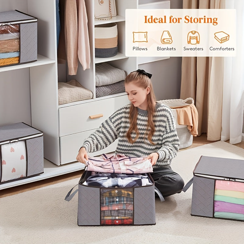 Extra Large Storage Bags with Zipper 6 Pack – Heavy Duty Non-Woven Fabric Closet Organizer Bags for Quilts, Blankets, Clothes & Sweaters, Seasonal Storage, Portable Rectangular Design