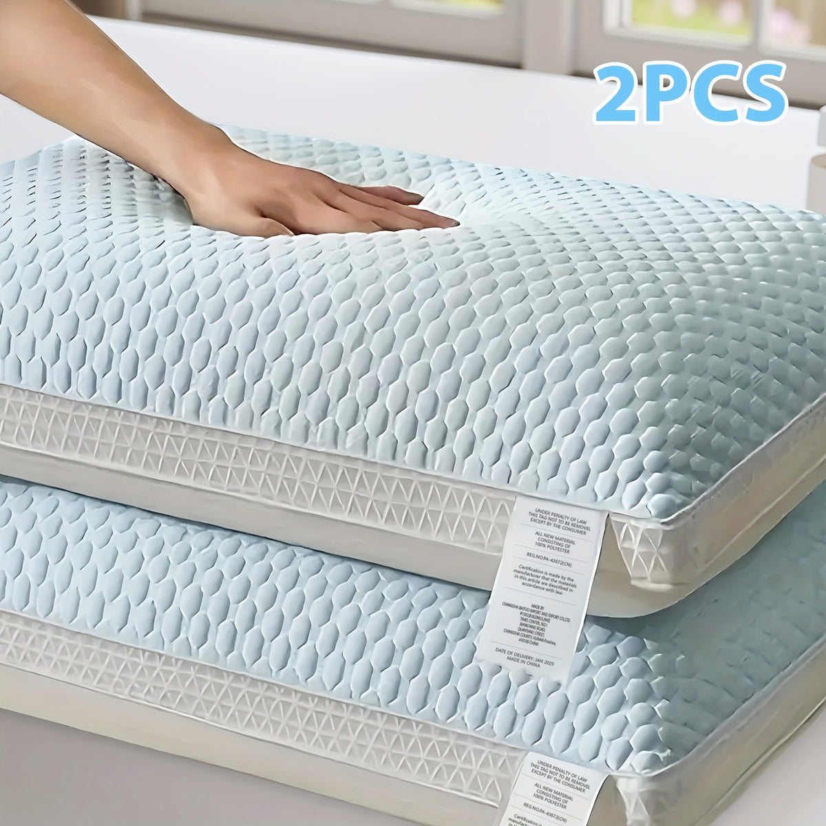 Neck Support Pillows Set of 2 - Cooling Bed Pillows for Sleeping, Adjustable Shredded Fill Pillow for Side, Back & Stomach Sleepers, Machine Washable Cervical Pillow for Bed, Sofa & Dorm, Blue Gray