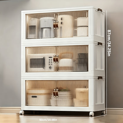 Rolling Stackable Storage Bins with Lid and Wheels 2/3/4/5-Tier Dual-Opening Lidded Organizer Box Drawer Unit for Home Kitchen Closet Bedroom