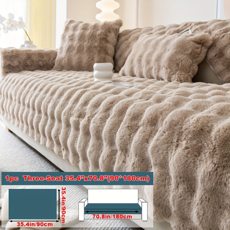Faux Rabbit Plush Sofa Cover Winter Warm Thickened Anti-Slip Furniture Protector – Soft Pet-Friendly Couch Cover for Living Room Bedroom Office, 4 Colors