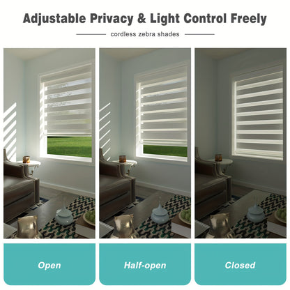 Cordless Zebra Roller Shade with Valance | Double Layer Day & Night Window Blind | Light Filtering & Room Darkening Window Treatment, Beige, Grey, White, Black