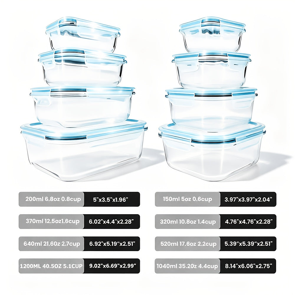Glass Food Storage Containers Set with Lids - Airtight Meal Prep Containers, Microwave Oven Freezer Safe, BPA Free, Perfect for Lunch Salad Fruit Leftovers - 16pc or 24pc Sets