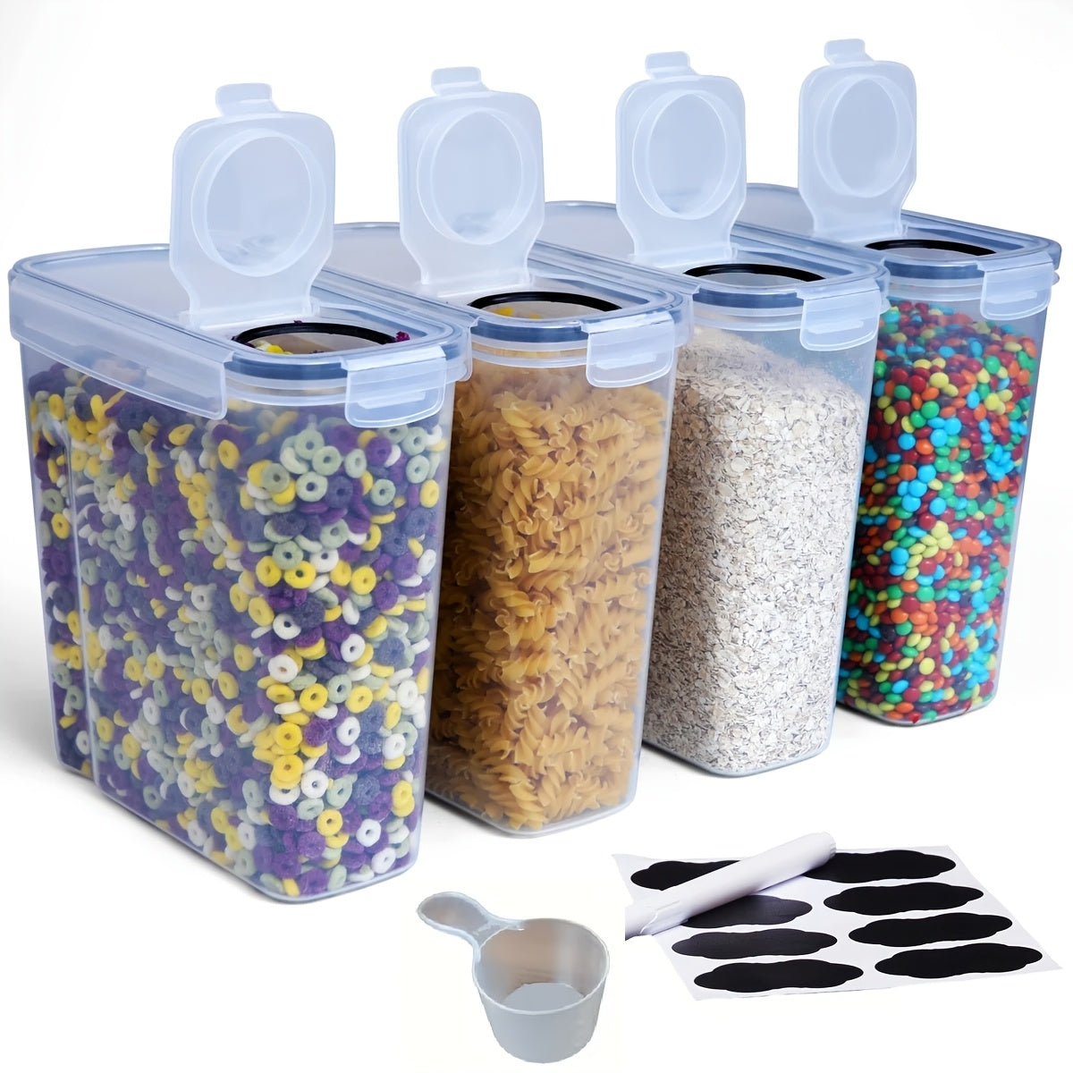 Pour Spout Food Storage Containers 4 Pack Extra Large 4L/135oz – BPA-Free Airtight Pantry Canisters for Cereal Flour Rice Nuts Grains, Includes Free Labels & Marker Pen, Kitchen Pantry Organization