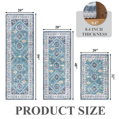 Boho Kitchen Mat Set 3-Piece with Runner – Non-Slip Washable Thick Kitchen Rugs and Mats for Floor, Kitchen Runner Rug for Hallway Laundry Room Holiday Decor