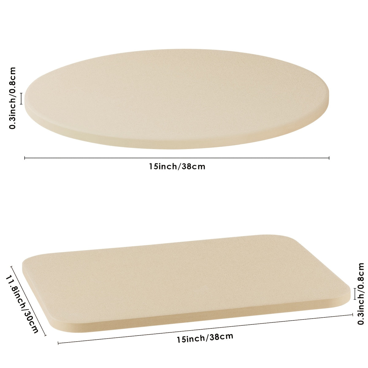 Pizza Stone for Oven and Grill – Heavy Duty Cordierite Baking Stone, Thermal Shock Resistant, 15 x 11.8 Inch Rectangular & 15 Inch Round, 4.5 Lbs, Perfect for Crispy Pizza, Artisan Bread & Holiday Baking