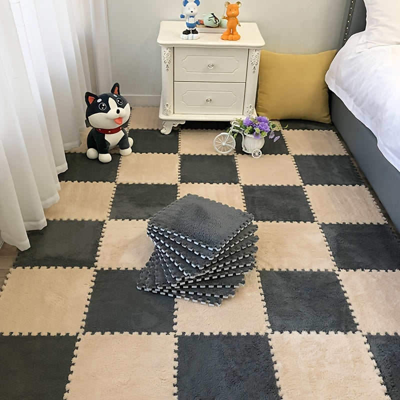 Interlocking Foam Floor Tiles 12pcs EVA Non-Slip Washable – Soft Solid Color Puzzle Mat for Bedroom Living Room Kids Play Area Pet Space, Grey Pink Apricot Purple