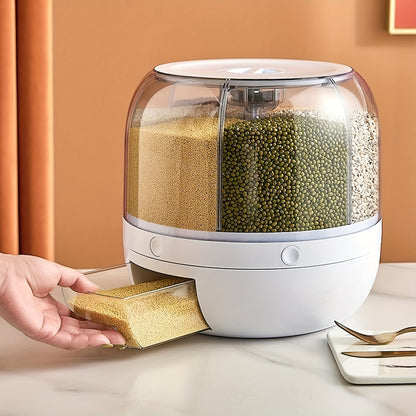 Rice Dispenser 19Lbs 360° Rotating Grain Storage Container with One-Click Output, Flip-Top Lid, Airtight Food Dispenser for Rice, Beans, Oats & Small Grains – Kitchen Pantry Organizer