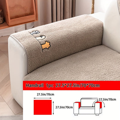 Sofa Cover Plush Shearling Non-Slip Pet-Friendly – Thick Couch Protector with Animal Bone Embroidery for 2 3 4 Seater, Soft Warm Slipcover for Living Room Bedroom Office in Dark Gray Off White Coffee Black