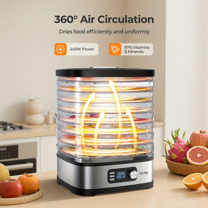 Food Dehydrator Machine 5-Tray with Adjustable Temperature & 72H Timer – 240W Electric Dryer for Jerky, Fruit, Herbs, Dog Treats & Snacks, LED Display + Recipe Book