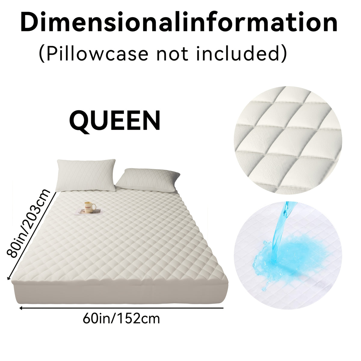 Waterproof Mattress Protector with Side Storage Pocket, Diamond Quilted Deep Pocket Mattress Cover – Breathable Cooling Mattress Pad, Soft Noiseless Bed Protector for Twin Full Queen King, Multiple Colors