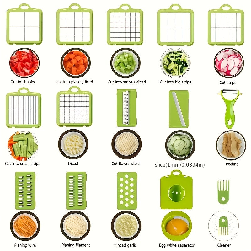 Vegetable Chopper 22-in-1 Pro - Multifunctional Food Dicer Slicer with 14 Blades, Drain Basket & Storage Container, Kitchen Mandoline Cutter for Onion Salad Fruit