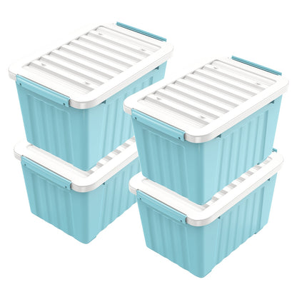 Storage Bins with Lids and Wheels Stackable 72Qt 97Qt Heavy Duty 220LB Capacity 4 6 Pack Plastic Storage Boxes for Home Garage Basement Clear Blue Black