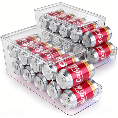 Stackable Soda Can Organizer for Refrigerator – BPA-Free Clear Can Holder Dispenser with Lid for Fridge Pantry Freezer, Holds 9 Cans Each