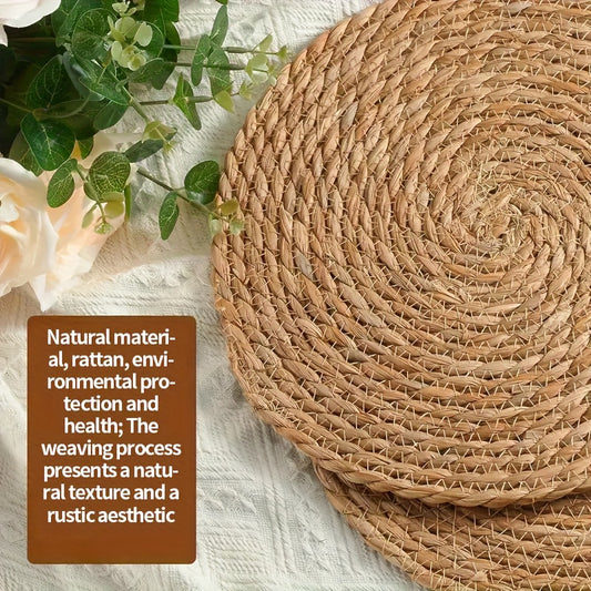 Round Rattan Placemats Set of 12 – Natural Wicker Heat-Resistant Non-Slip Table Mats 11.8 Inch, Rustic Bohemian Woven Dish Mats for Kitchen Dining Table, Holiday Party Decor | Home Viaco