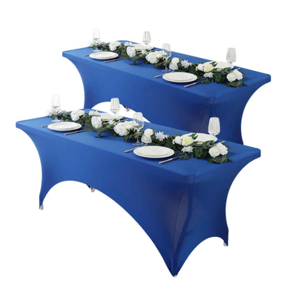 Spandex Tablecloth Fitted Stretch Table Cover 4ft 6ft 8ft - Wrinkle-Free Rectangle Table Cloth for Wedding, Party, Event, Banquet - 2-Pack Multi-Color Options White Black Navy Blue Pink