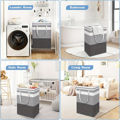 Collapsible Laundry Hamper Set of 3 with Easy Carry Handles, Freestanding Tall Clothes Basket 75L 100L for Bedroom Dorm Bathroom, Foldable Fabric Laundry Baskets