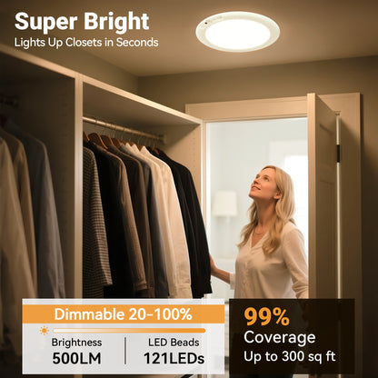 Rechargeable LED Ceiling Light with Motion Sensor & Remote Control – Battery Operated, 3 Color Temps (3000K/4500K/6500K), 10 Brightness Levels, Dimmable Closet Light for Bathroom, Hallway, Pantry & Porch – White, Black & Gold