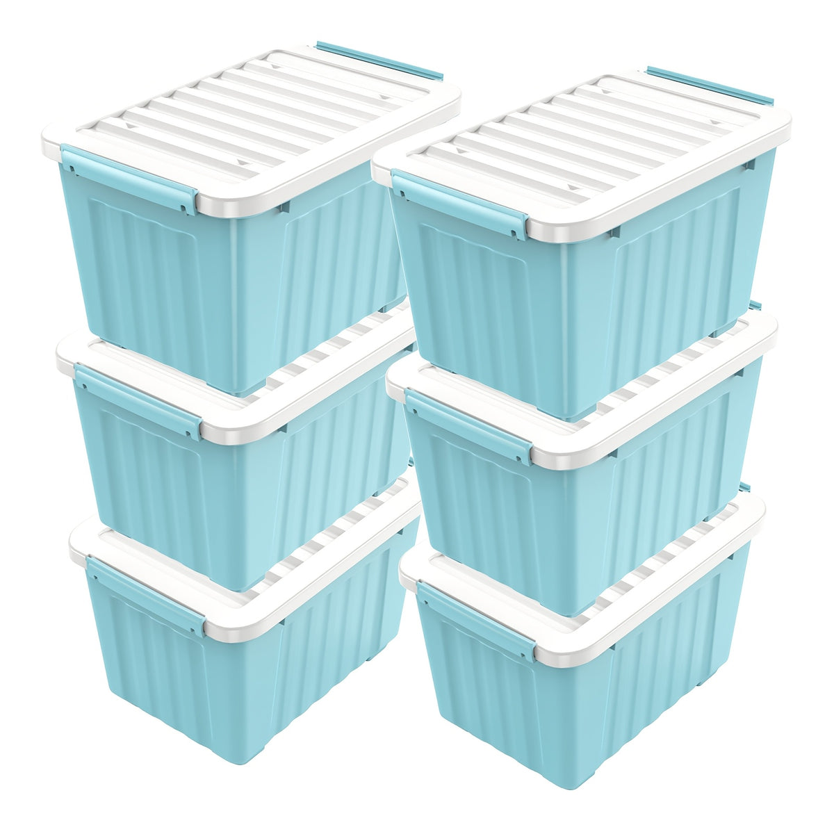 Storage Bins with Lids and Wheels Stackable 72Qt 97Qt Heavy Duty 220LB Capacity 4 6 Pack Plastic Storage Boxes for Home Garage Basement Clear Blue Black