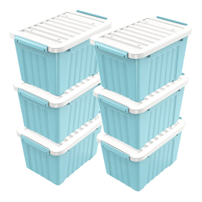 Storage Bins with Lids and Wheels Stackable 72Qt 97Qt Heavy Duty 220LB Capacity 4 6 Pack Plastic Storage Boxes for Home Garage Basement Clear Blue Black