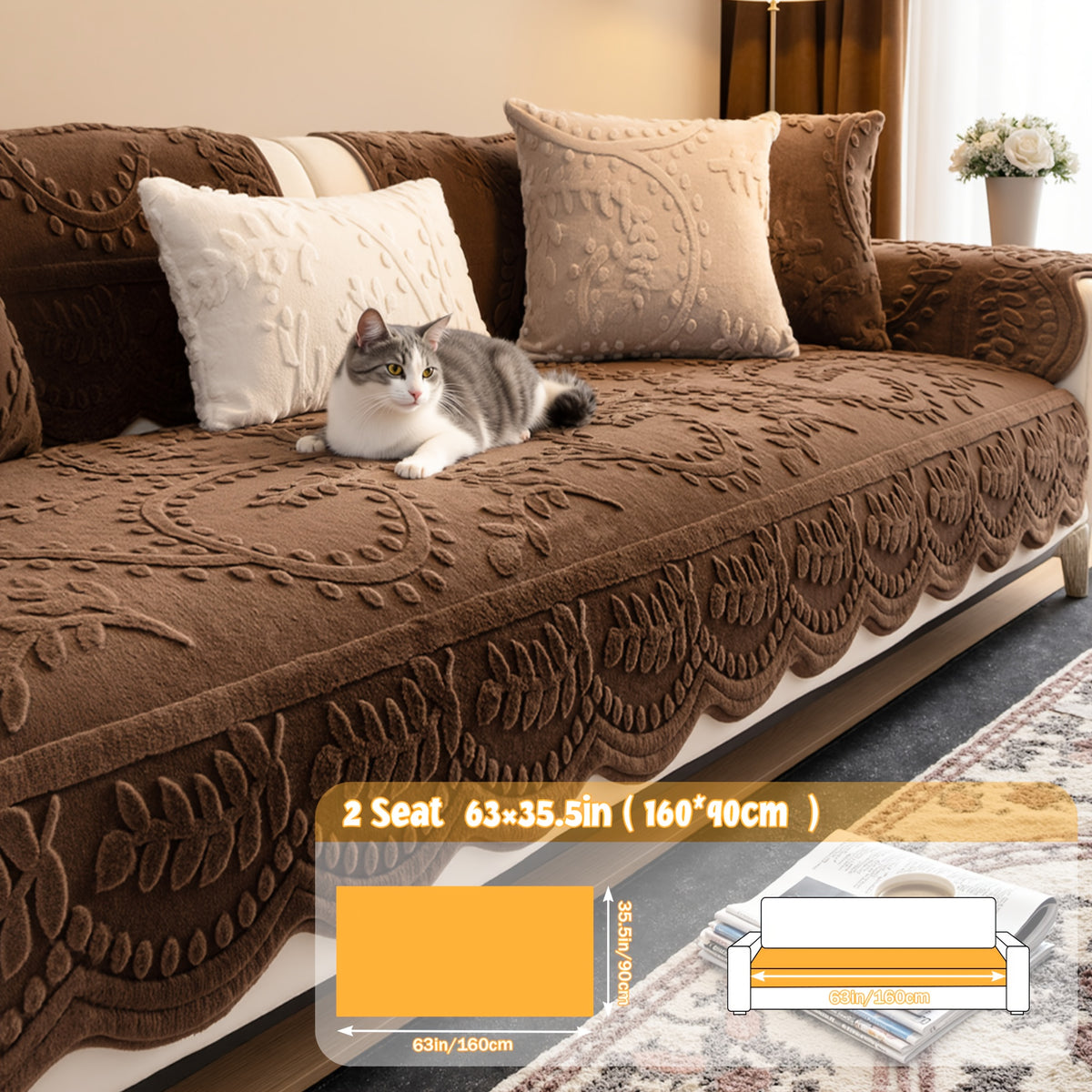 Faux Rabbit Fur Sofa Cover Plush Quilted Non-Slip Machine Washable Couch Protector for Pets – Fits 1 2 3 4 Seater Sofa, Sectional, Loveseat | Bedroom Living Room Office | Home Viaco
