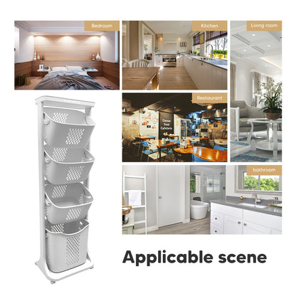 Rolling Laundry Hamper Cart with Wheels, 2/3/4 Tier Laundry Basket Large Capacity, Movable Layer Classification Storage, PP Material, for Laundry Room Bathroom Bedroom Organization