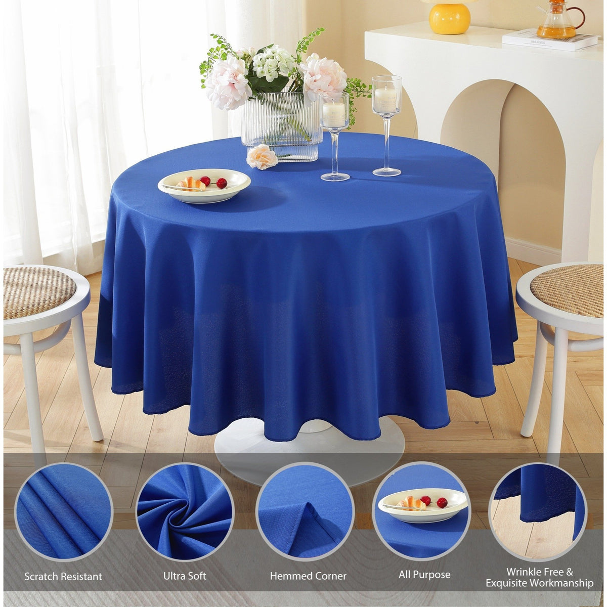 Round Tablecloth 10 Pack Wrinkle-Resistant Polyester Fabric Table Cover for Wedding Party Banquet Restaurant Home, Washable Reusable Round Table Cloth 60 70 90 108 120 Inch Multiple Colors