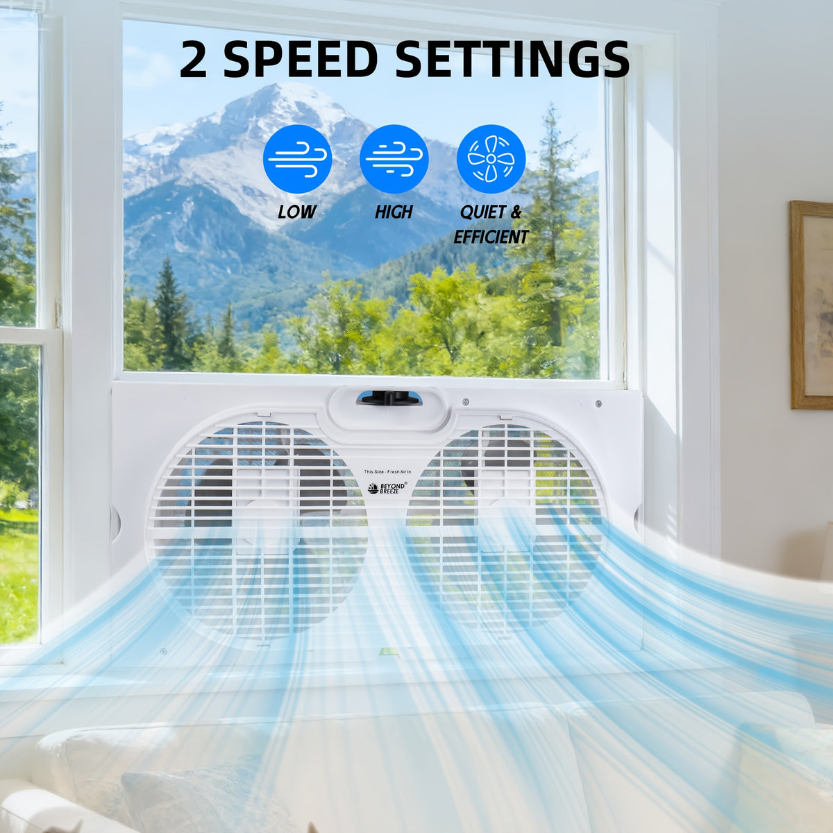 Twin Window Fan with 9-Inch Blades 2-Speed Settings, Dual Window Fan Expandable Width Manual Control for Bedroom Living Room Home Office, Reversible Airflow Window Cooling Fan