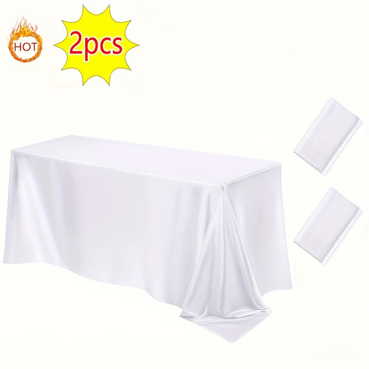Satin Tablecloth 2-Pack 57x102 Inch Rectangular Smooth Fabric Table Cover - Elegant Tabletop Decoration for Wedding Banquet Birthday Party Outdoor Events - Polychrome Champagne Black Dark Green Rose Gold