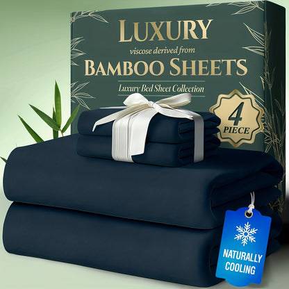 Cooling Bed Sheets Set Bamboo Blend - Ultra-Soft Breathable Deep Pocket Sheets for Hot Sleepers, Twin Full Queen King Size, 13 Colors, Moisture-Wicking Temperature Regulating Bedding