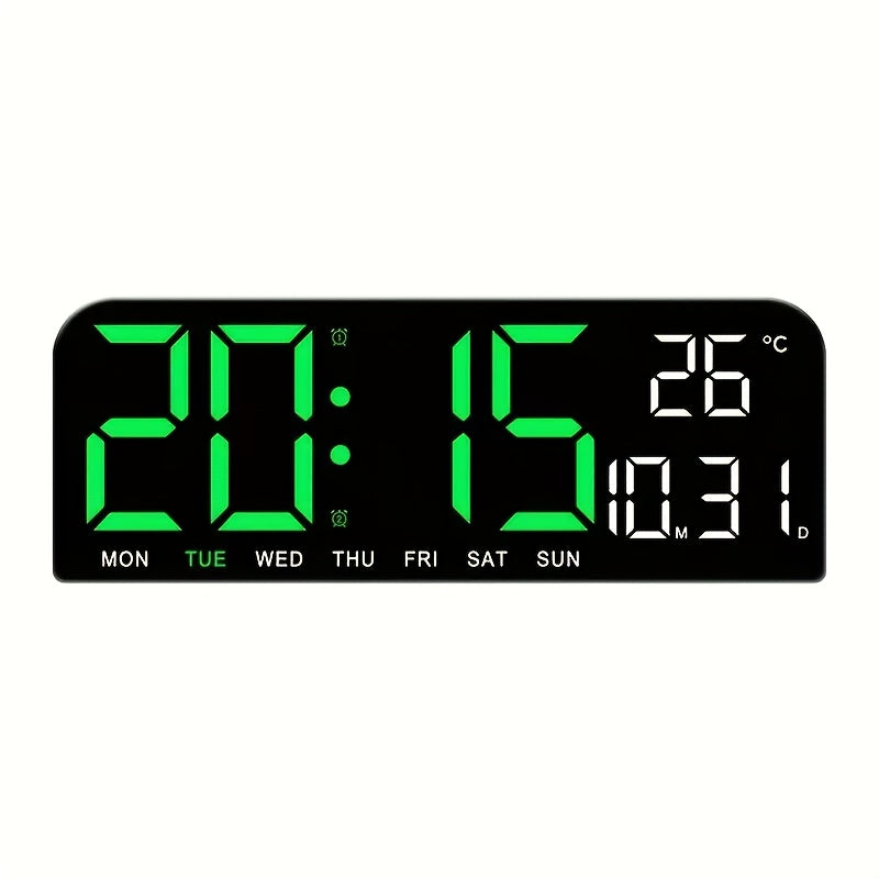 Large Screen LED Alarm Clock with Temperature Humidity Display – 15 Inch Luminous Digital Clock, Week Timer Remote Control, Auto-Dimming, for Bedroom Living Room Office Seniors