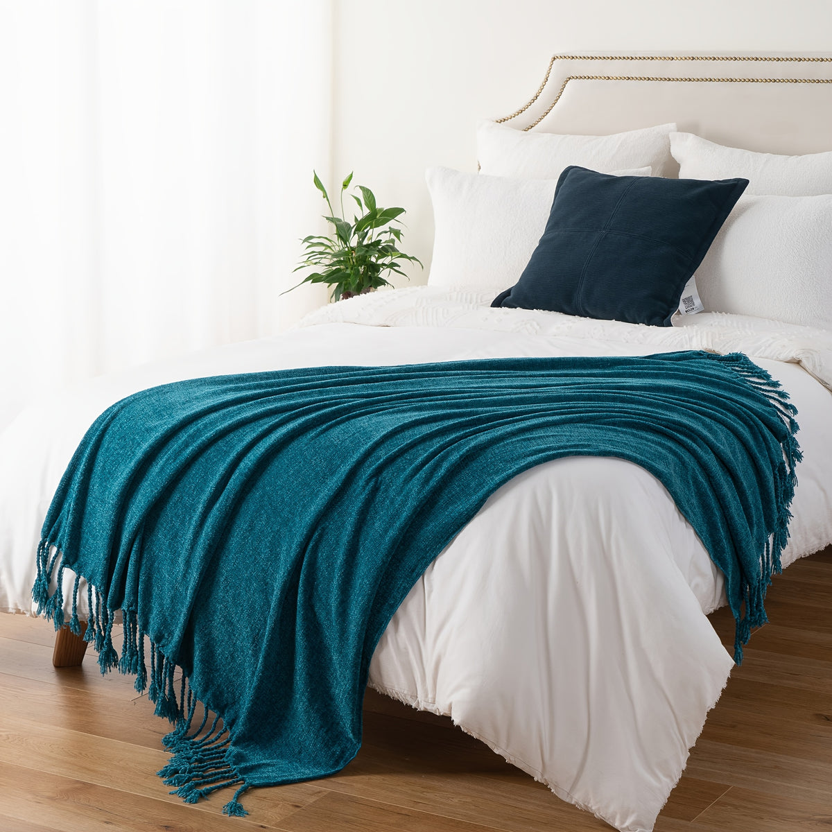 Boho Chenille Throw Blanket with Fringe 50x60 Inch – Soft Velvety Decorative Fringe Throw for Sofa Couch Bed Living Room Home Decor 17 Colors Cozy Gift for Women