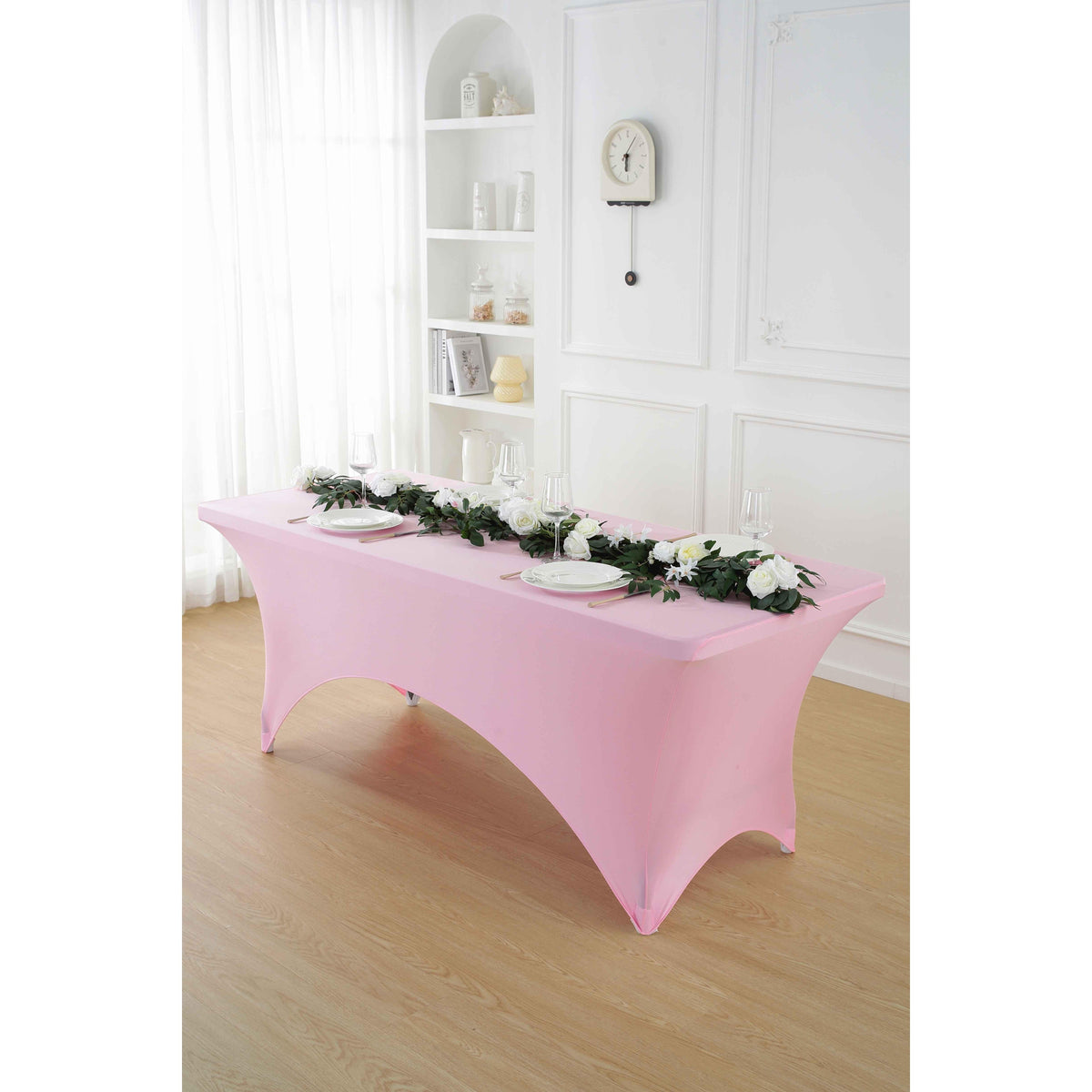 Spandex Tablecloth Fitted Stretch Table Cover 4ft 6ft 8ft - Wrinkle-Free Rectangle Table Cloth for Wedding, Party, Event, Banquet - 2-Pack Multi-Color Options White Black Navy Blue Pink