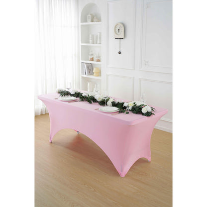 Spandex Tablecloth Fitted Stretch Table Cover 4ft 6ft 8ft - Wrinkle-Free Rectangle Table Cloth for Wedding, Party, Event, Banquet - 2-Pack Multi-Color Options White Black Navy Blue Pink