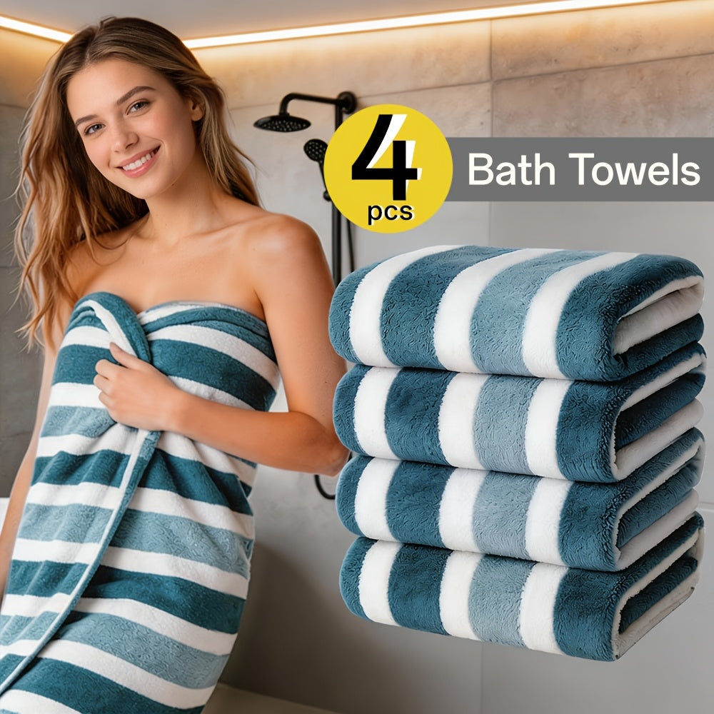 Striped Bath Towel Set, Absorbent Quick-Dry Shower Towels, Super Soft Skin-Friendly Cotton-Feel Bathing Towels for Home Bathroom & Beach, 27.6x55.1 Inch, Available in 1-Pack & 4-Pack, Multiple Colors