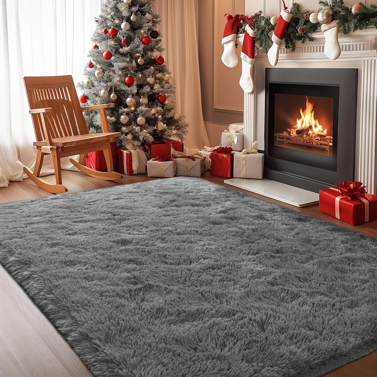 Fluffy Area Rug Non-Slip Soft Plush Carpet for Living Room Bedroom Kitchen Bathroom – Modern Home Decor Floor Mat Easy to Clean – Multiple Sizes & Colors Coffee Gray Black